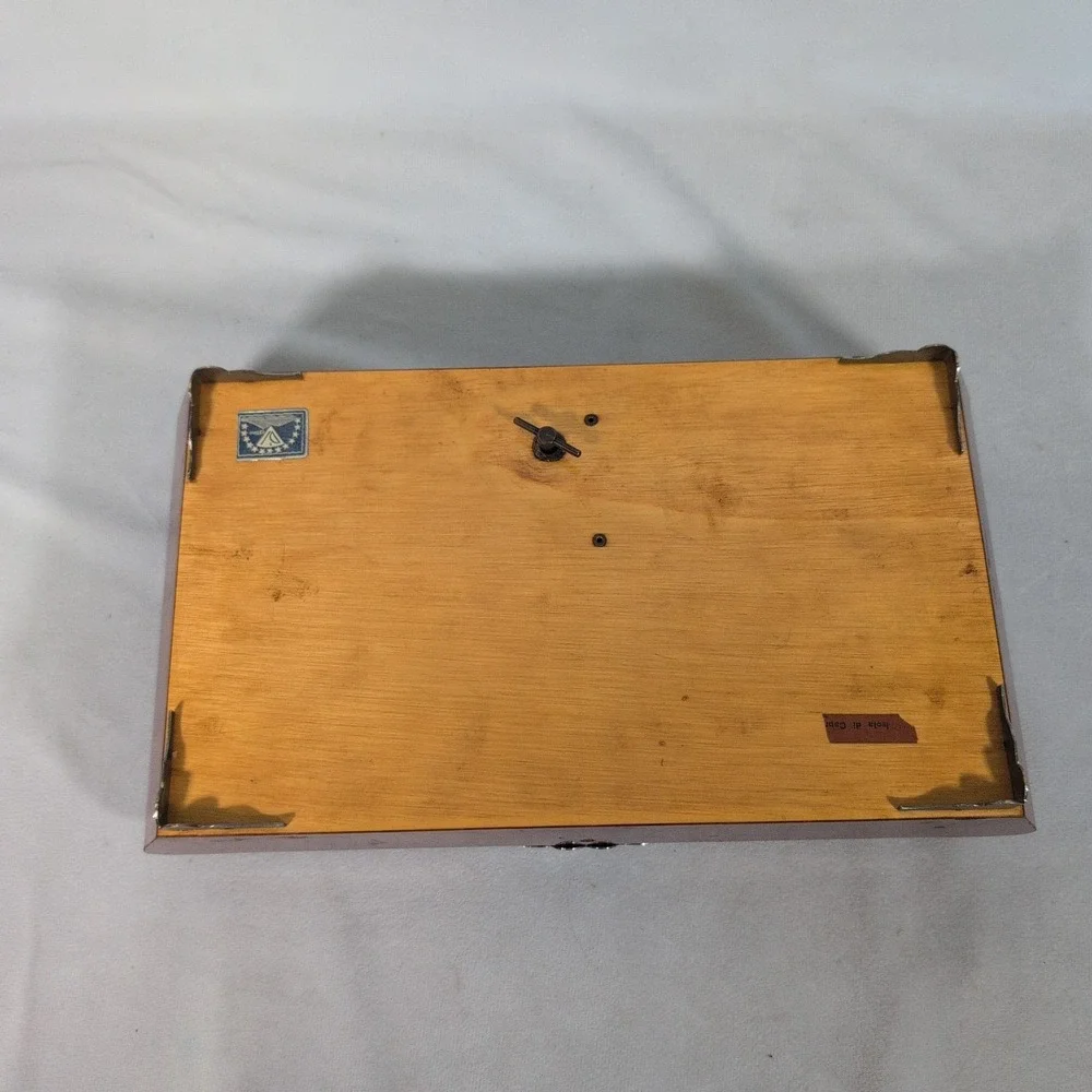Vintage Working Wooden Ballerina (nonworking) Music Box Mirror Red Fabric Lining